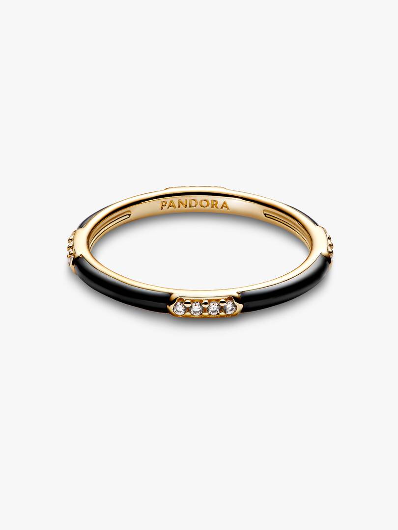 Black Enamel & Stones Ring 14k gold plating