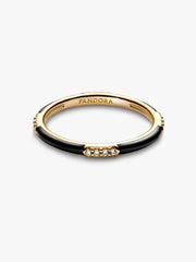 Black Enamel & Stones Ring 14k gold plating