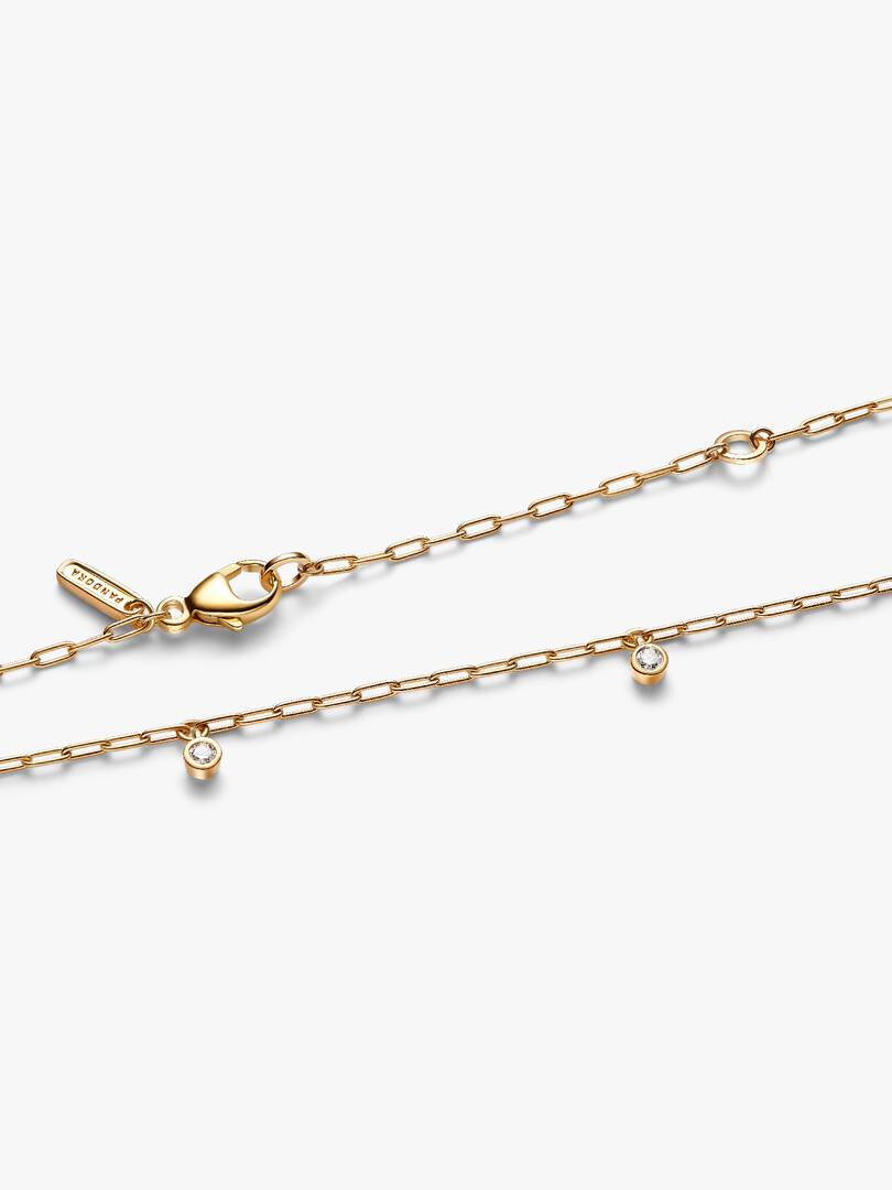Pandora Era Bezel Lab-Grown Diamond Dangle Station Paperclip Chain Necklace 0.13 ct TW, 14k gold