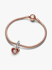 FINAL SALE - Two-tone Radiant Heart Dangle Charm Sterling silver, 14k rose gold plating