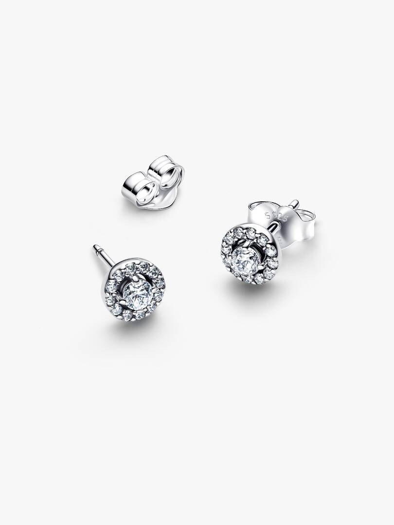 Round Pavé Halo Stud Earrings Sterling silver