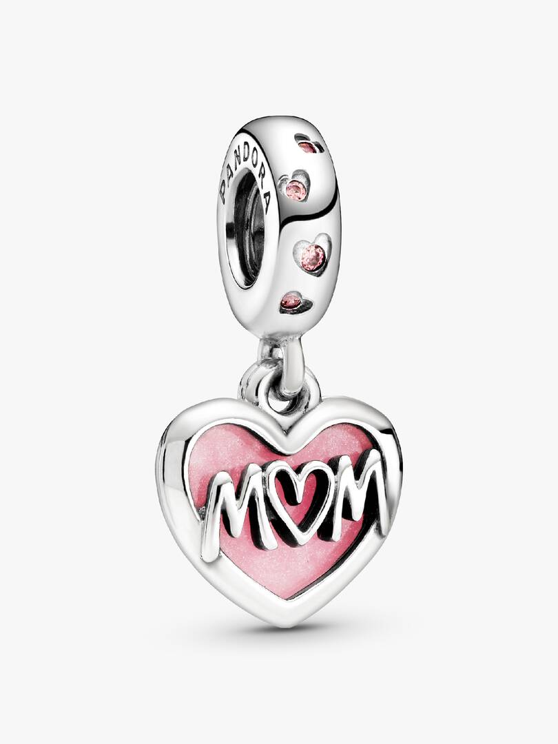 Mom Script Heart Dangle Charm Sterling silver