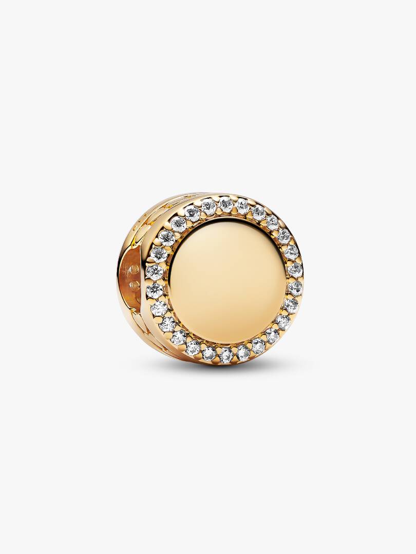 Engravable Sparkling Button Charm 14k gold plating