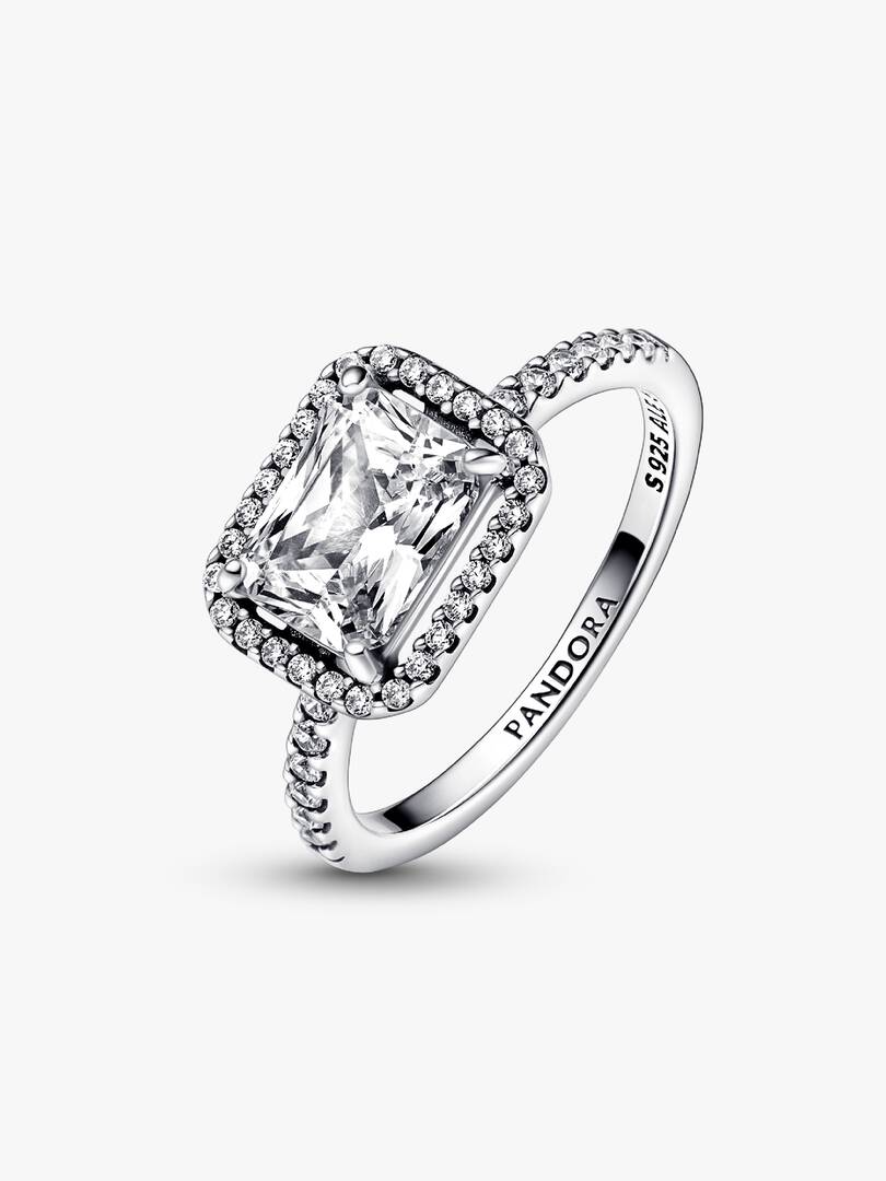 Rectangular Sparkling Halo Ring Sterling silver