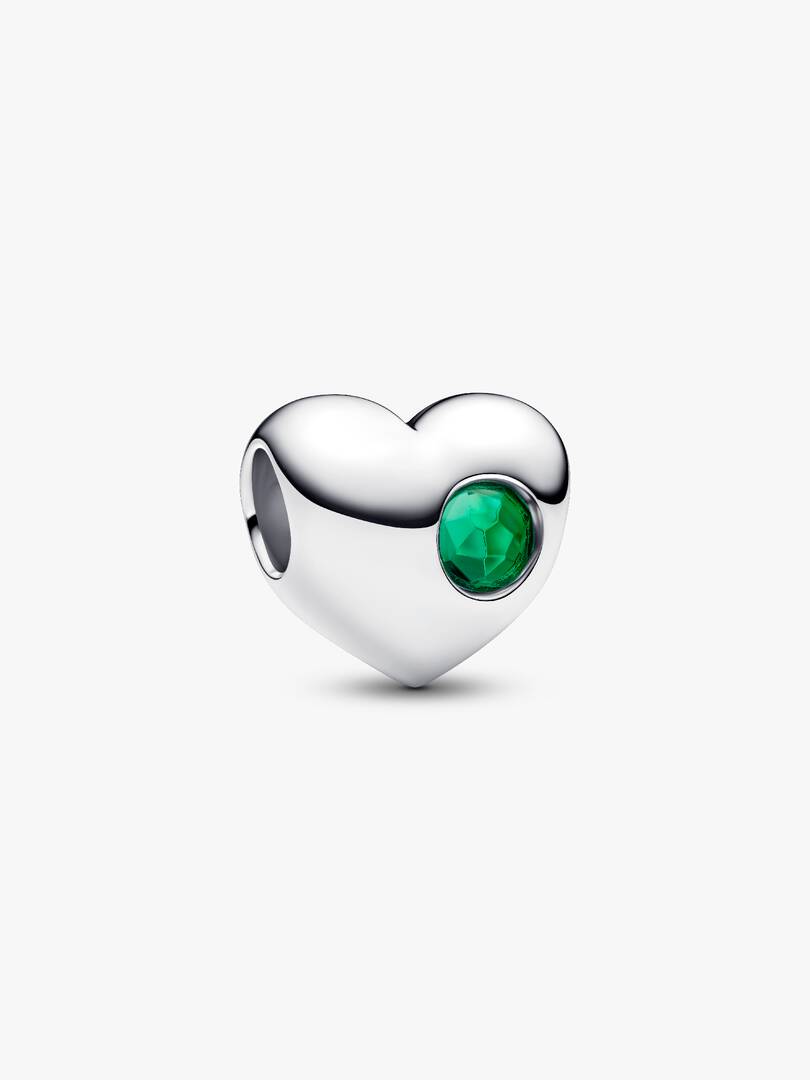 Engravable Green Stone Heart Charm Sterling silver