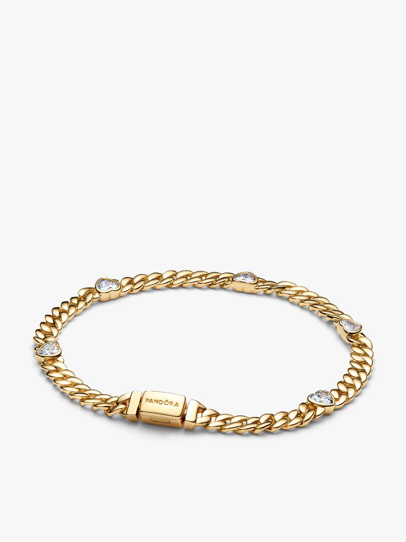 Gold Plated Heart Cuban Chain Bracelet & Ring Set 2 Quantity