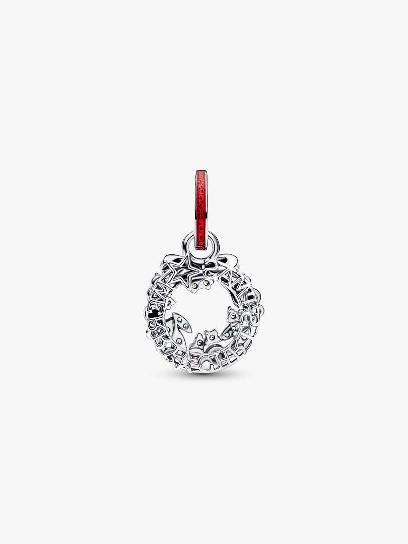 Holiday Wreath Double Dangle Charm Sterling silver