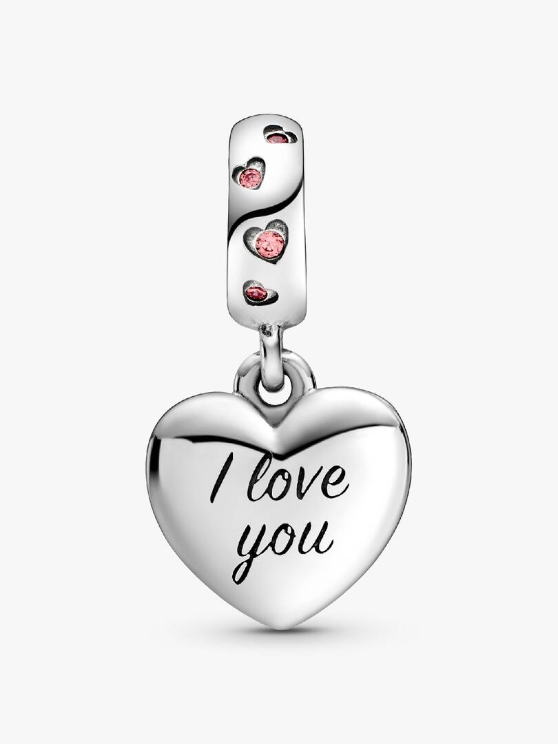 Mom Script Heart Dangle Charm Sterling silver