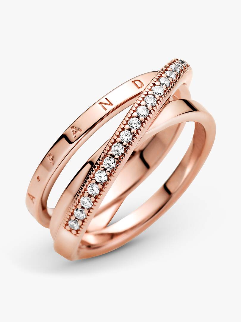 Crossover Pavé Triple Band Ring 14k rose gold plating