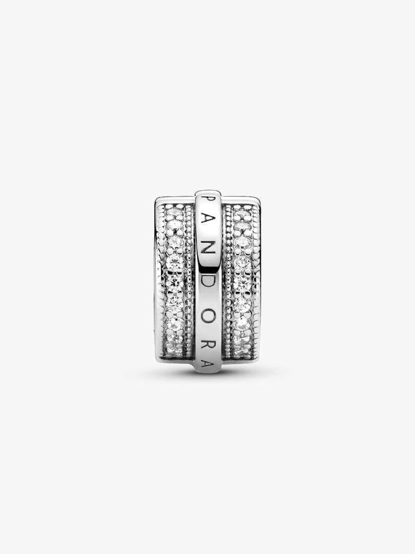 FINAL SALE - Sparkling Pavé Lines & Logo Clip Charm Sterling silver