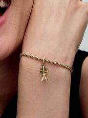 Paris Eiffel Tower Lab-Grown Diamond Engravable Double Dangle Charm 0.009 ct TW, 14k gold plating