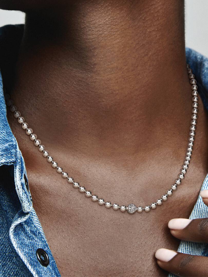 Beads & Pavé Necklace Sterling silver