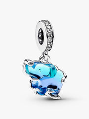 Blue Murano Glass Elephant Dangle Charm Sterling silver