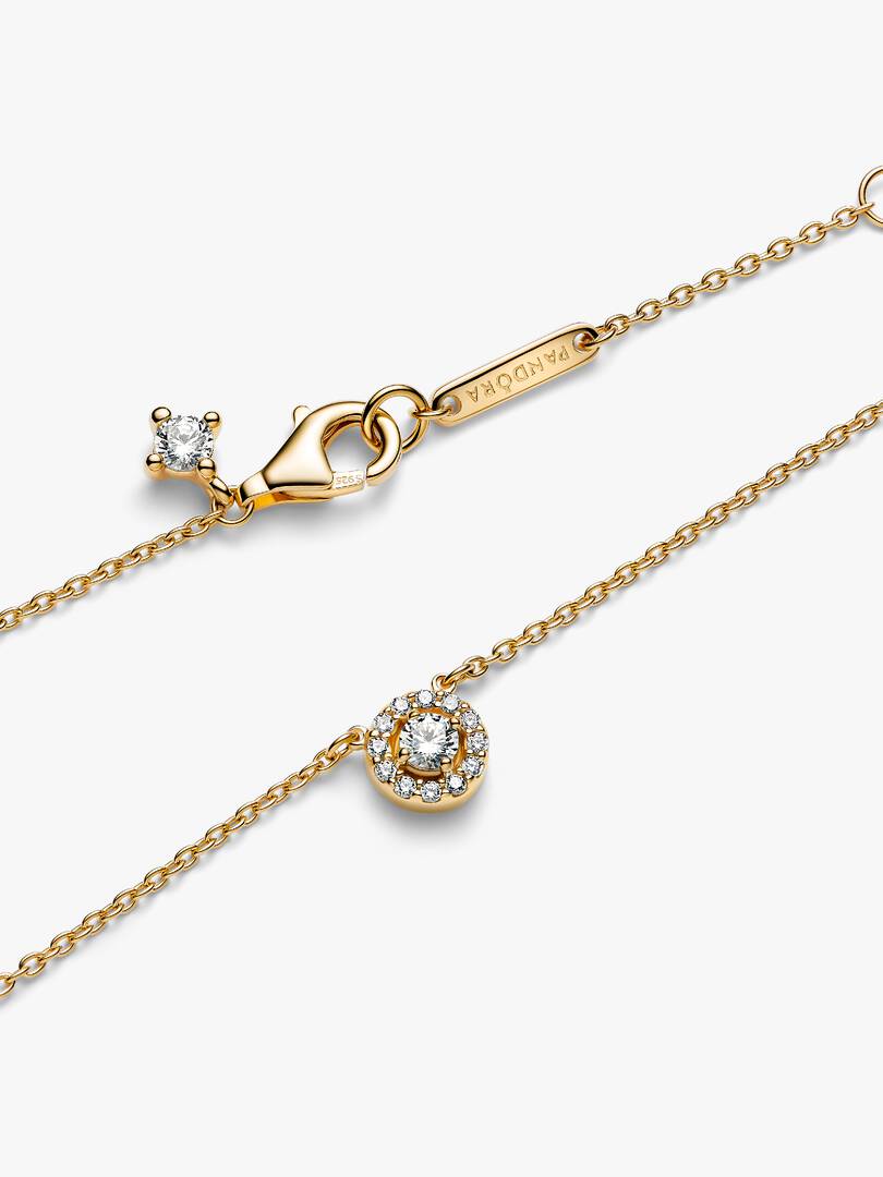 Round Pavé Halo Pendant Necklace 14k gold plating