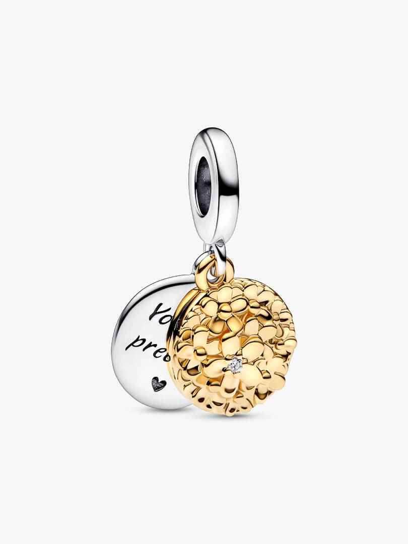 My Pandora Two-tone Daisy Double Dangle Charm 0.009 ct TW, Sterling silver, 14k gold plating