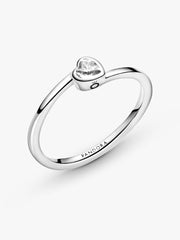 Clear Tilted Heart Solitaire Ring Sterling silver