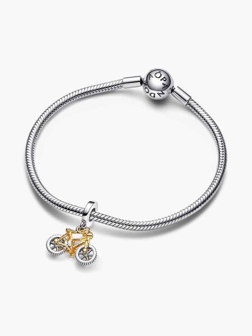 Two-tone Spinning Wheels Bicycle Dangle Charm Sterling silver, 14k gold plating