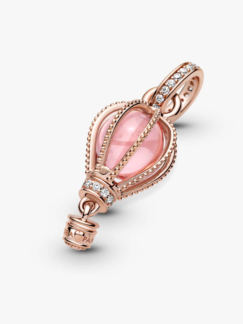 Sparkling Pink Hot Air Balloon Dangle Charm 14k rose gold plating