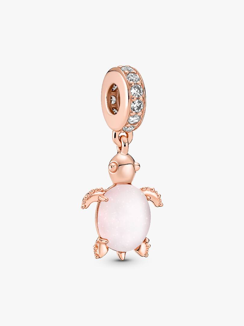 Murano Glass Pink Sea Turtle Dangle Charm 14k rose gold plating