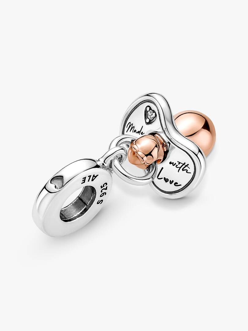 Baby Pacifier Dangle Charm Sterling silver, 14k rose gold plating