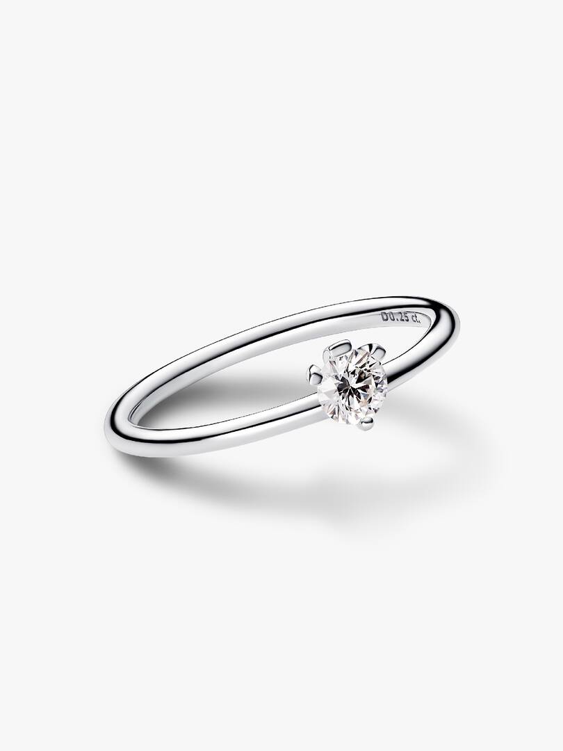 FINAL SALE - Pandora Nova Sterling Silver Off-set Lab-grown Diamond Ring 0.25 ct TW, Sterling silver