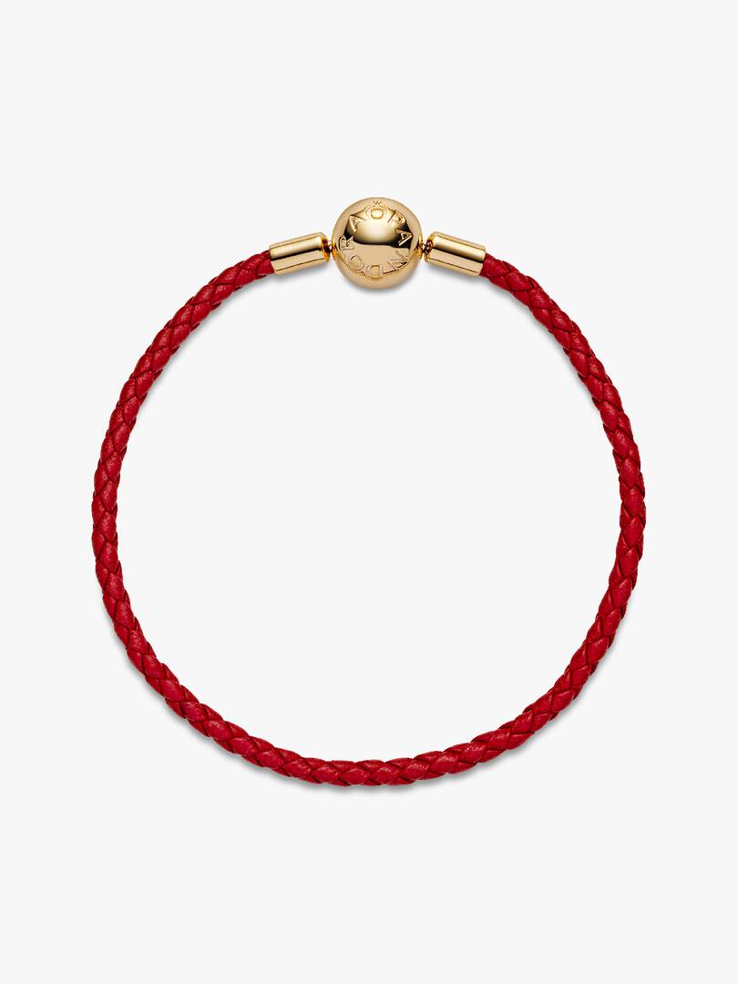 Pandora Moments Red Woven Leather Bracelet 14k gold plating