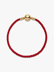 Pandora Moments Red Woven Leather Bracelet 14k gold plating