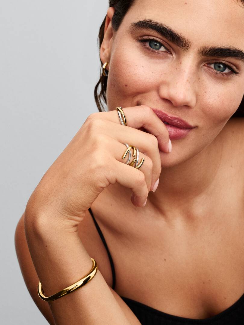 Organically Shaped Two-tone Double Ring Sterling silver, 14k gold plating