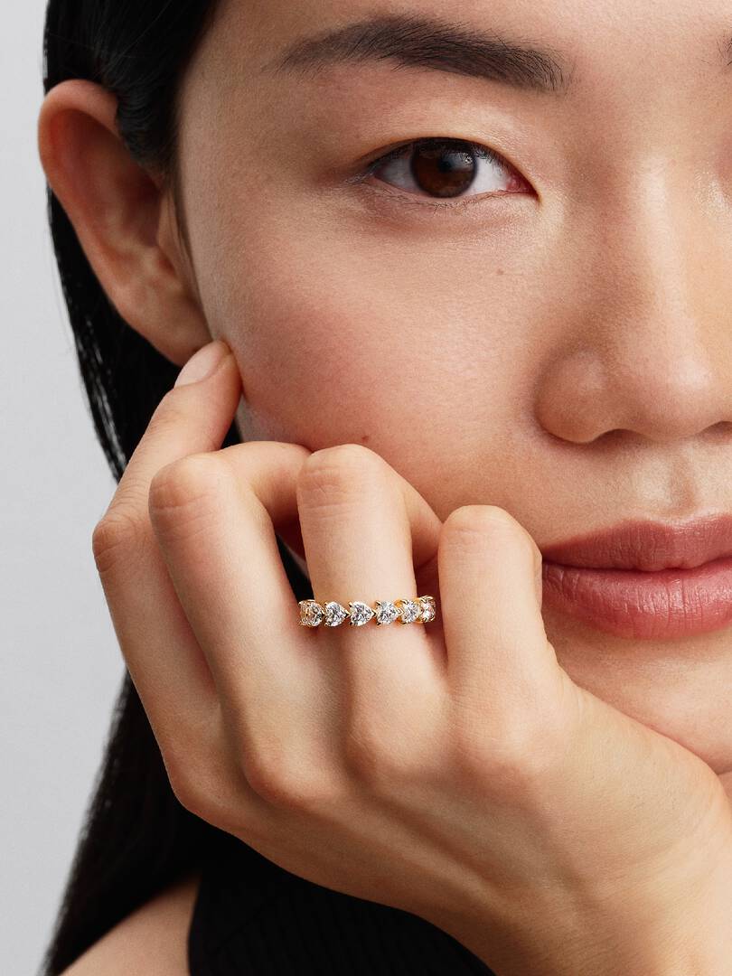 Band of Clear Hearts Ring 14k gold plating