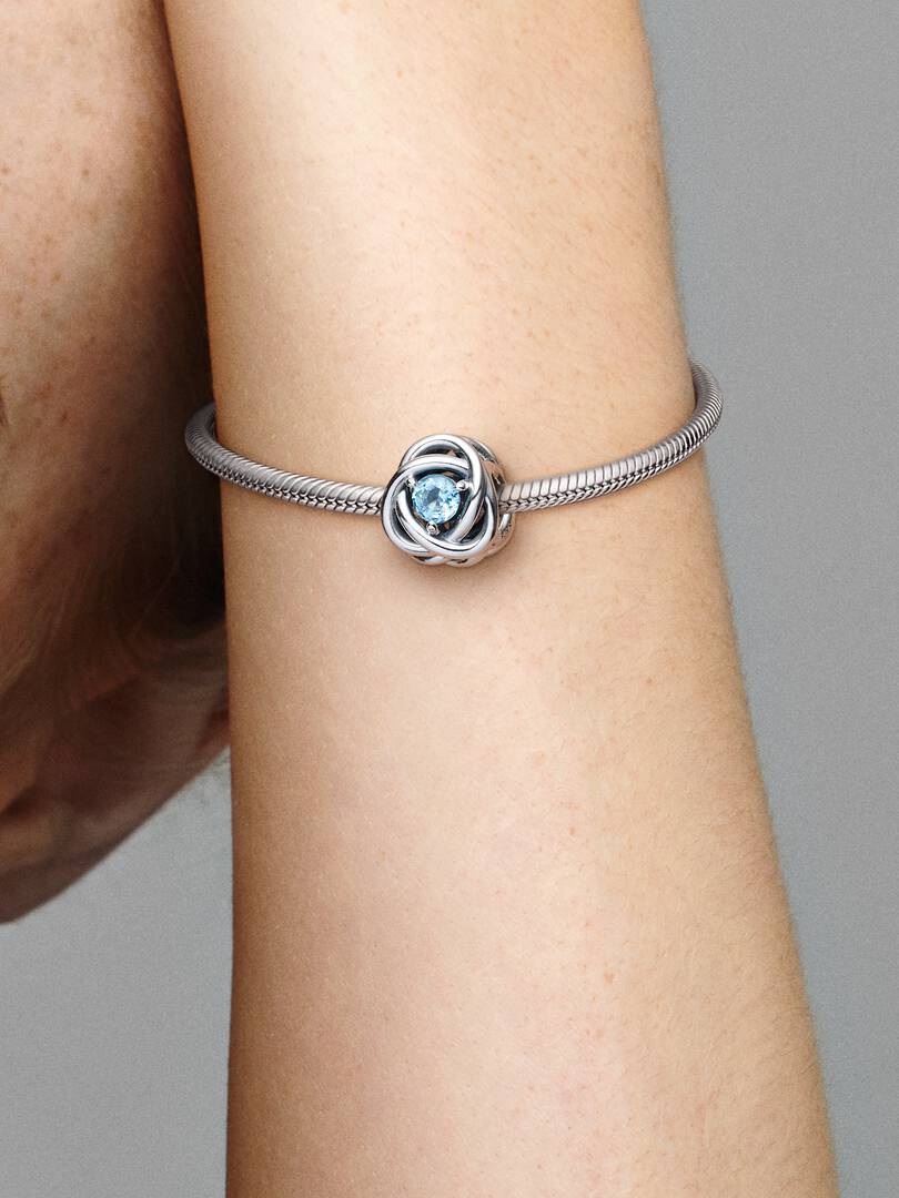 March Sea Aqua Blue Eternity Circle Charm Sterling silver