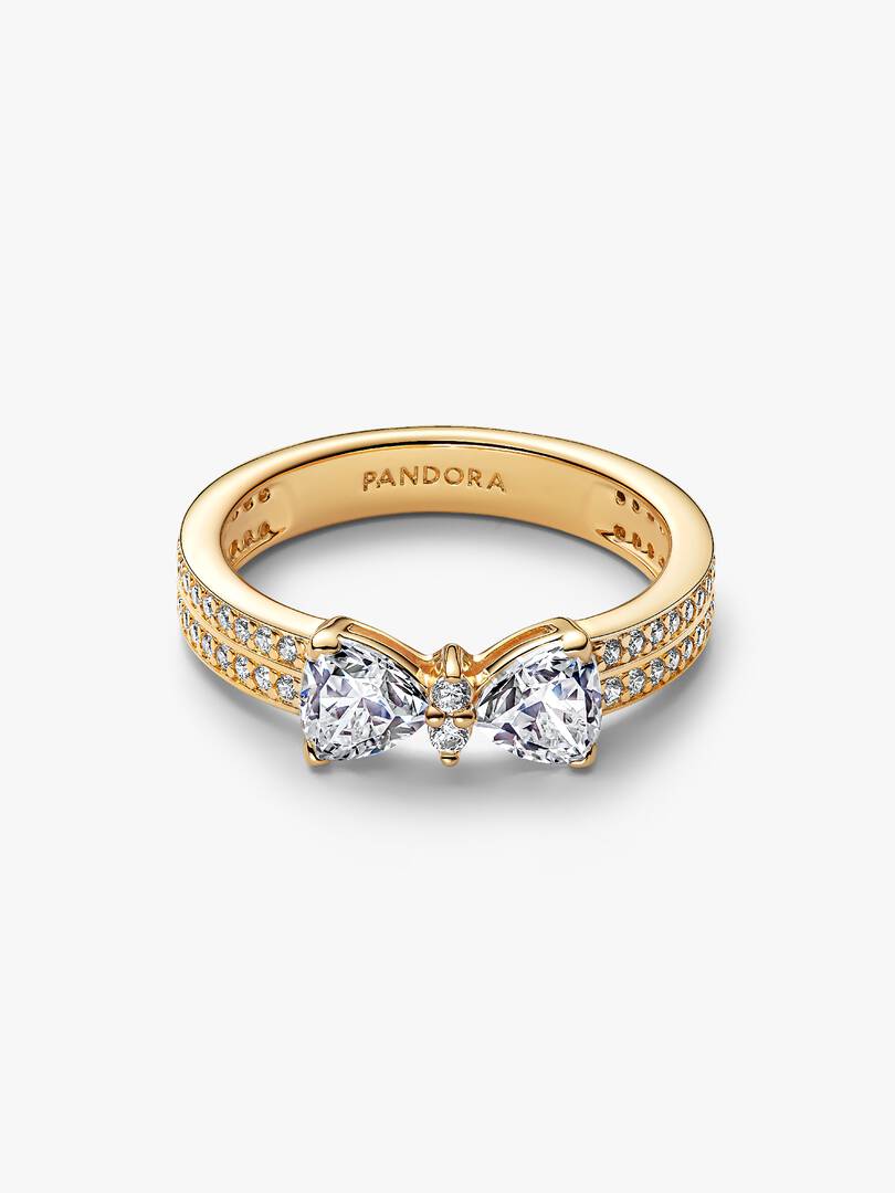 Sparkling Bow Double-row Ring 14k gold plating