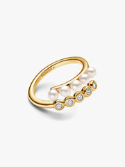 FINAL SALE - Treated Freshwater Cultured Pearls & Stones Open Ring 14k gold plating