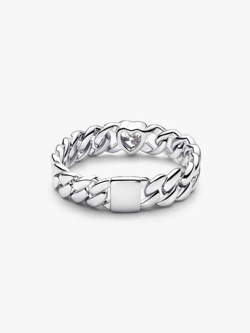 Heart Cuban Chain Ring Sterling silver