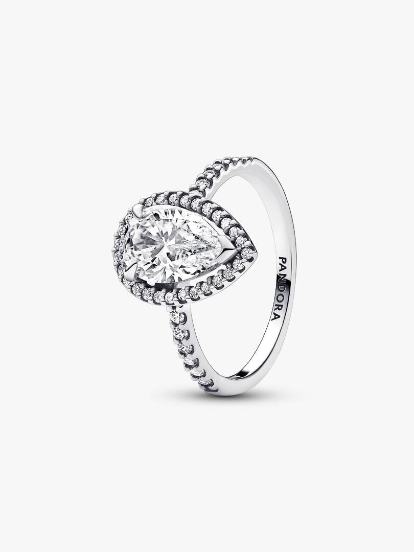 Sparkling Pear Halo Ring Sterling silver