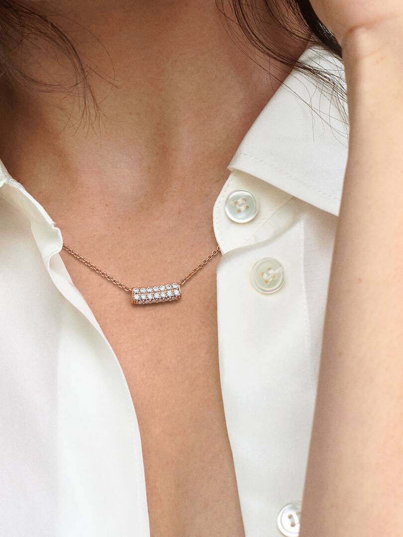 FINAL SALE - Pandora Timeless Pavé Double-row Bar Collier Necklace 14k rose gold plating