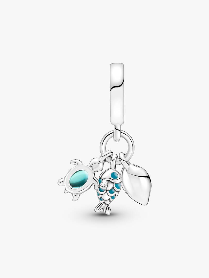 Fish, Sea Turtle & Conch Triple Dangle Charm Sterling silver
