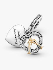 Two-tone Happy Anniversary Dangle Charm 14k gold, Sterling silver