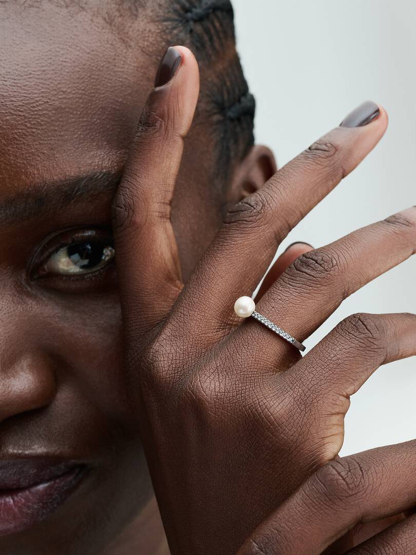 FINAL SALE - Treated Freshwater Cultured Pearl & Pavé Ring Sterling silver