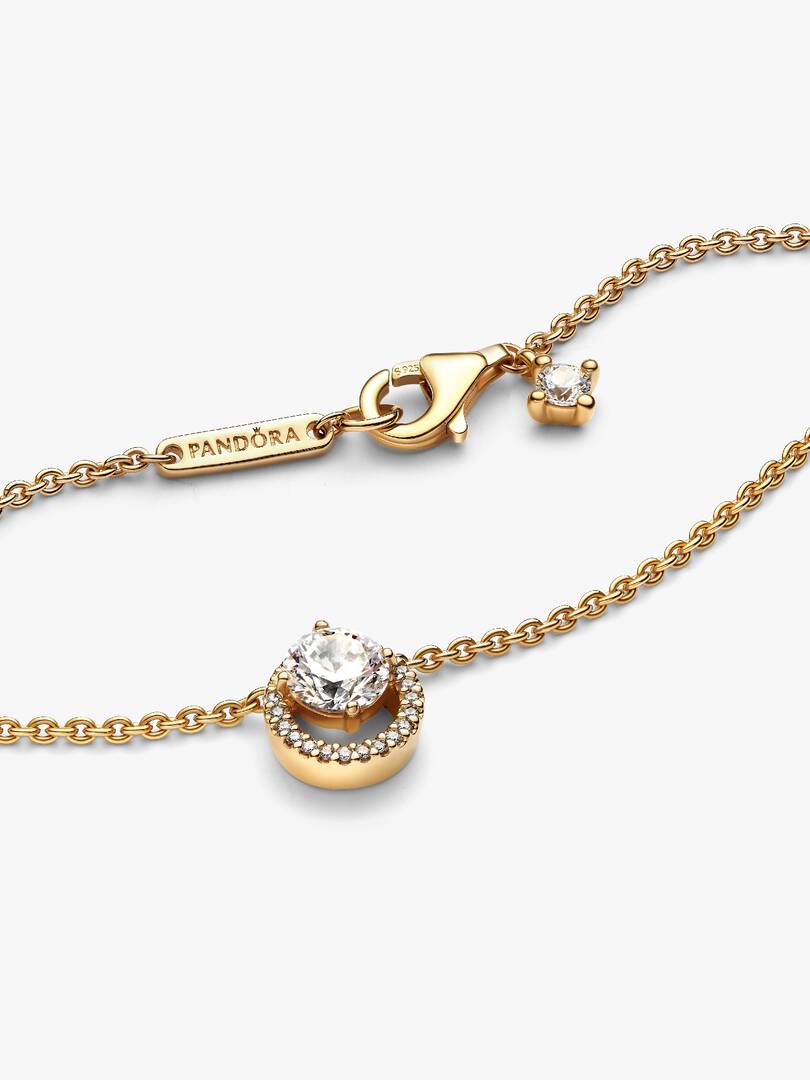 Sparkling Round Halo Pendant Collier Necklace 14k gold plating