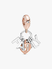 Family Letters Dangle Charm Sterling silver, 14k rose gold plating