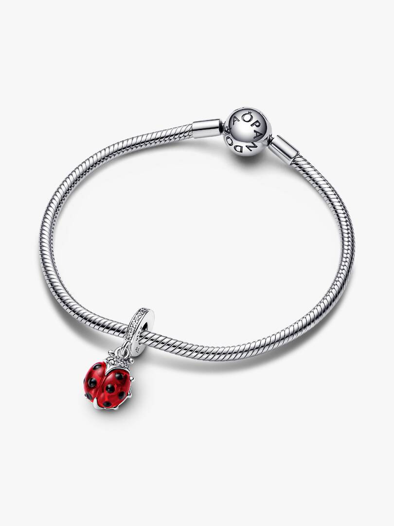 Red Ladybird Dangle Charm Sterling silver
