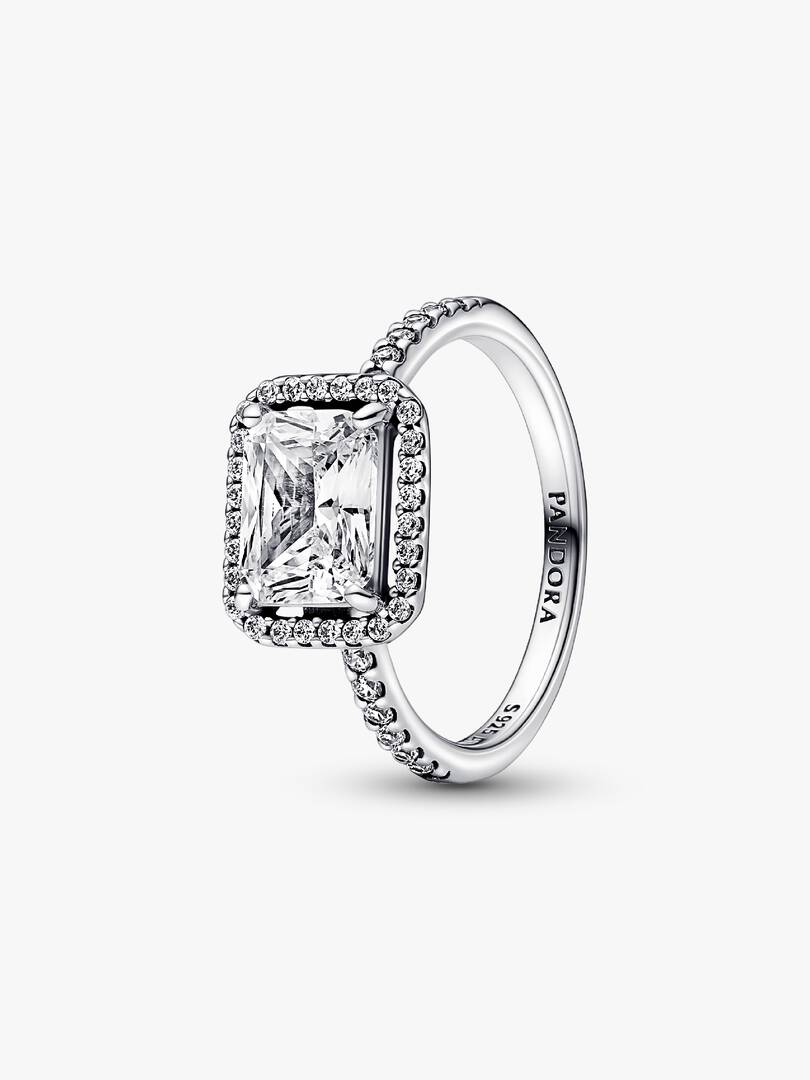 Rectangular Sparkling Halo Ring Sterling silver
