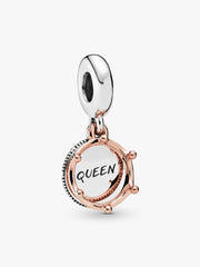 Queen & Regal Crown Dangle Charm Sterling silver, 14k rose gold plating