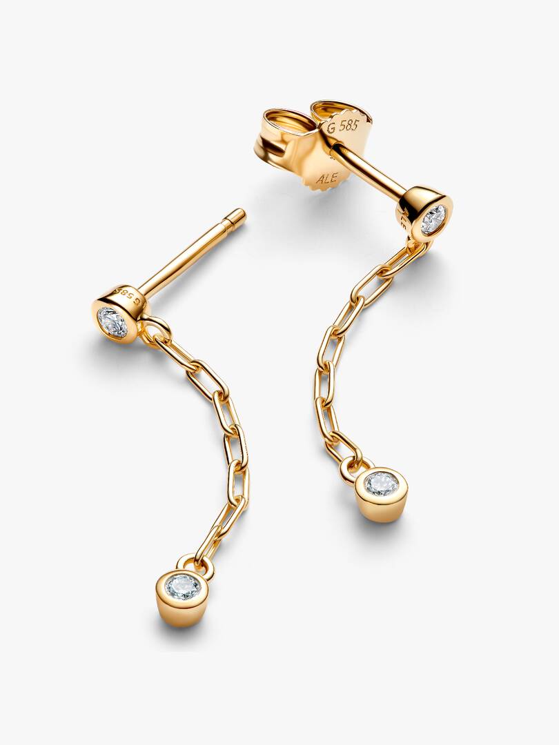 Pandora Era Bezel Lab-Grown Diamond Paperclip Chain Drop Earrings 0.12 ct TW, 14k gold