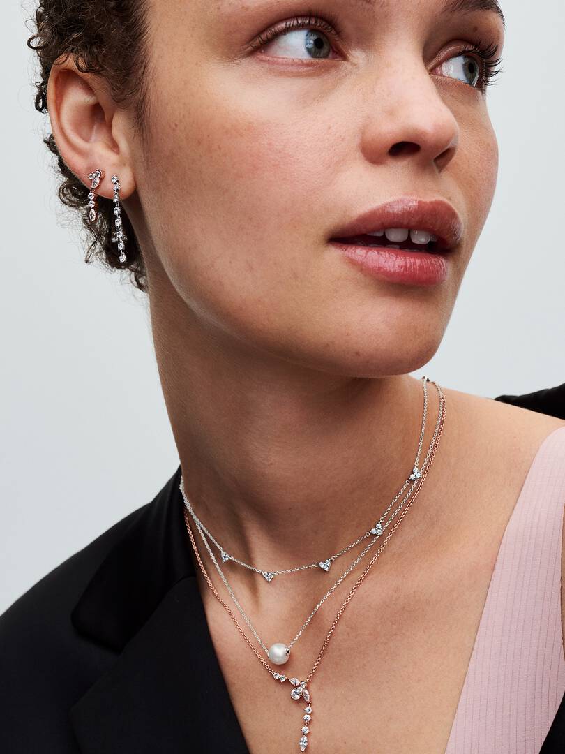 FINAL SALE - Triple Stone Heart Station Chain Necklace Sterling silver