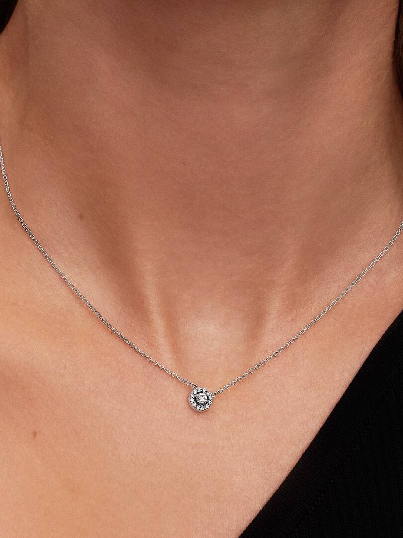 Round Pavé Halo Collier Necklace Sterling silver