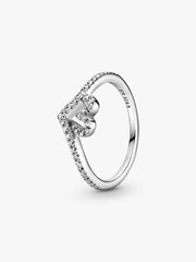 Sparkling Wishbone Heart Ring Sterling silver