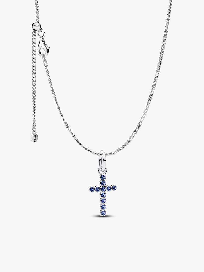 Sparkling Blue Round Bezel Cross Pendant Necklace 2 Quantity