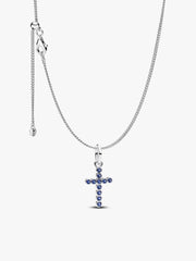 Sparkling Blue Round Bezel Cross Pendant Necklace 2 Quantity