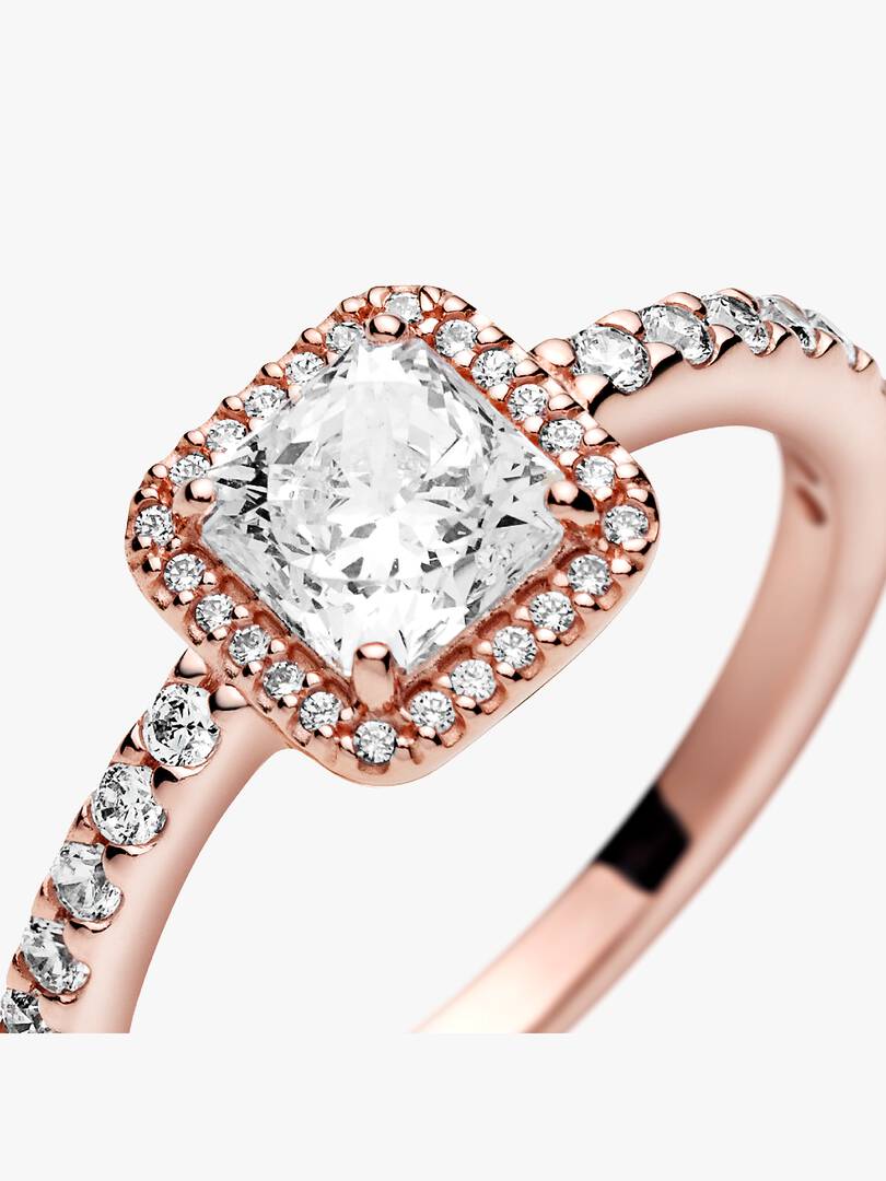 Square Sparkle Halo Ring 14k rose gold plating
